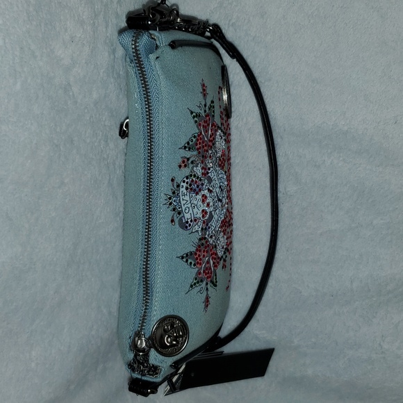 NWT Ed Hardy Denim Rhinestone Skull Crossbody Bag - Picture 9 of 14